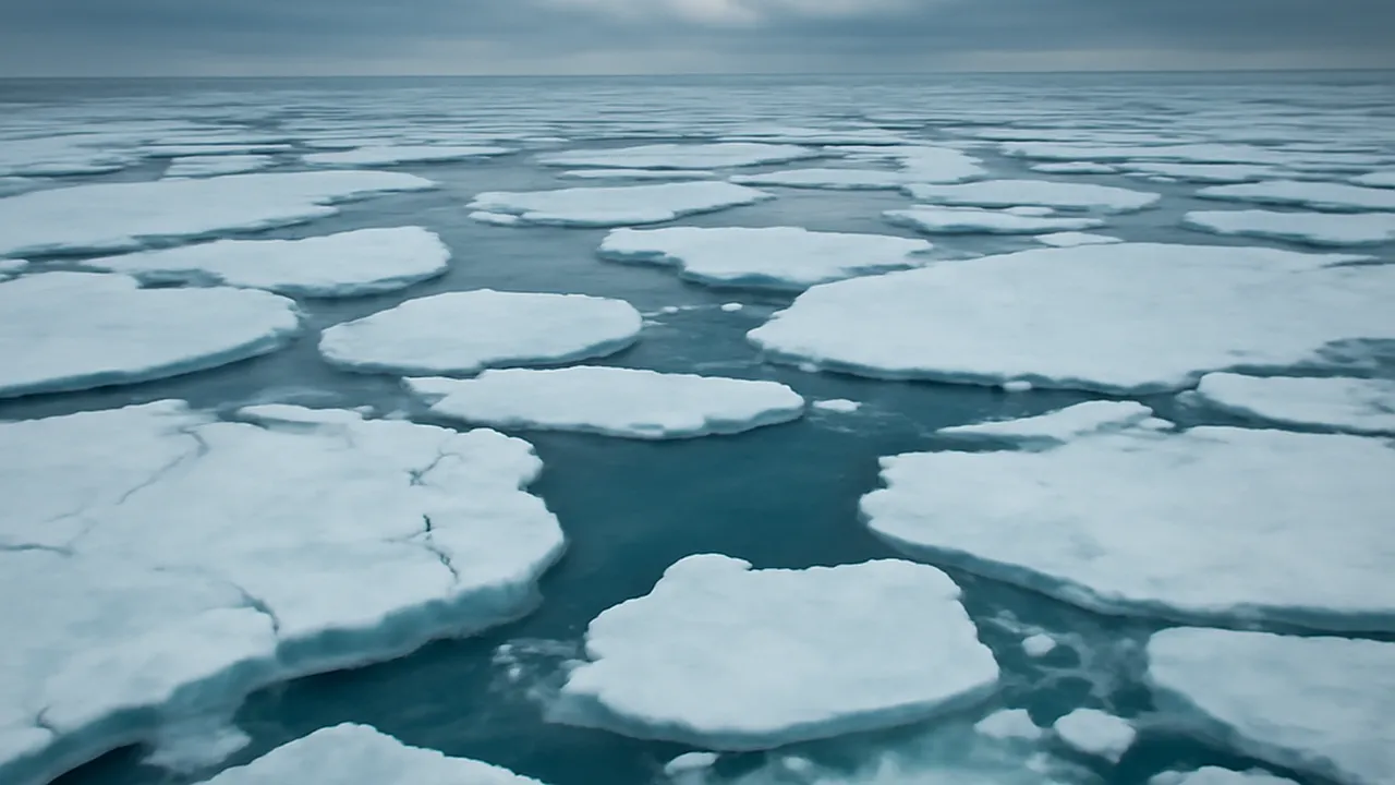 Fonte de la banquise arctique russe sous l'effet du réchauffement climatique, paysage de glace fracturée