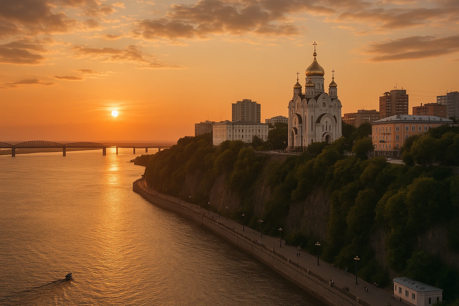 Confluent de l'Amour et de l'Oussouri près de Khabarovsk sous un ciel d'été