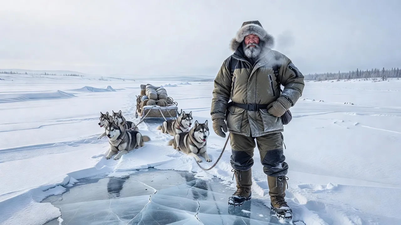Expédition en traîneau à chiens dans la taïga enneigée de la République de Sakha, Sibérie orientale, par -35°C